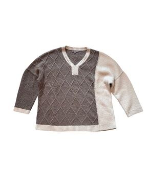 Habitat Clothes to Live In L/XL Colorblock Textured V-Neck Sweater Brown